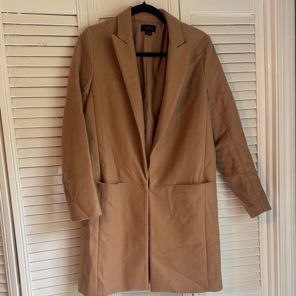 Theory Tailored Camel Single-Breasted Wool Coat